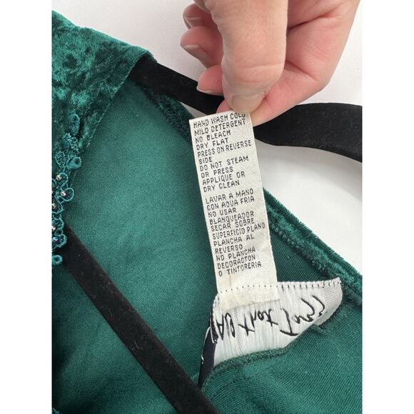 Vintage Y2K All That Jazz Forest Fairy Beaded Velvet Dress Small Green Polyester - Picture 8 of 8